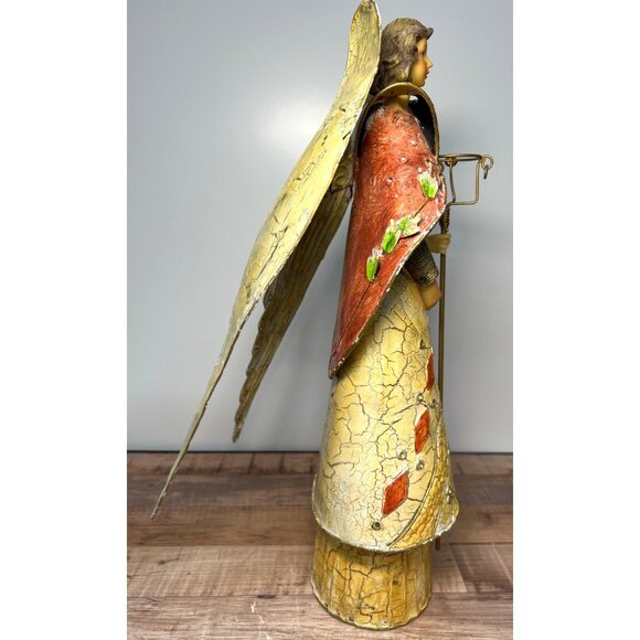 Vintage Handcrafted Angel Figurine With Gold Wings & Staff Wings Move - Picture 5 of 8